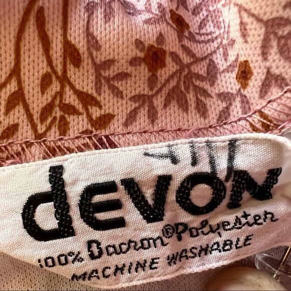 Vintage 70s Devon 100% Polyester Dusty Rose Floral Print Button Down Top Size S - Picture 8 of 8